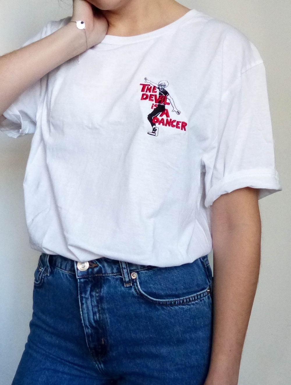White Graphic Tee - Napoleon Dynamite Chest Embroidey